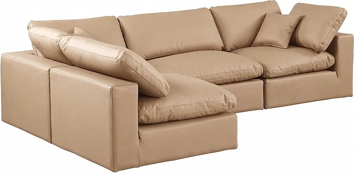 Meridian Comfy Faux Leather Sectional in Tan Faux Leather 188Tan-Sec4B