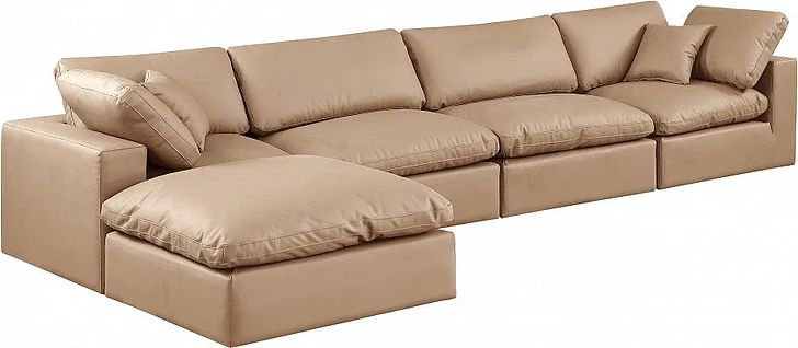 Meridian Comfy Faux Leather Sectional in Tan Faux Leather 188Tan-Sec5A