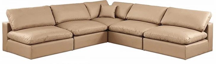 Meridian Comfy Faux Leather Sectional in Tan Faux Leather 188Tan-Sec5B