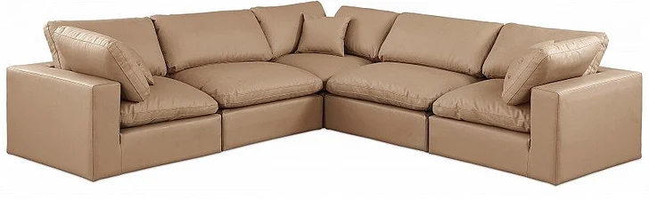 Meridian Comfy Faux Leather Sectional in Tan Faux Leather 188Tan-Sec5C