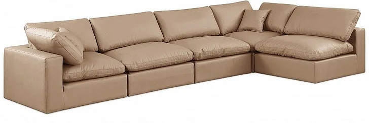 Meridian Comfy Faux Leather Sectional in Tan Faux Leather 188Tan-Sec5D