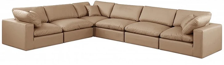 Meridian Comfy Faux Leather Sectional in Tan Faux Leather 188Tan-Sec6A
