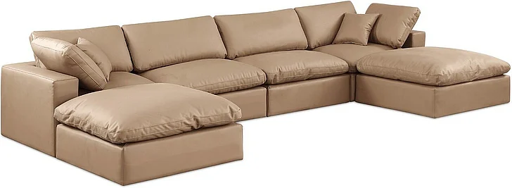 Meridian Comfy Faux Leather Sectional in Tan Faux Leather 188Tan-Sec6B