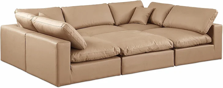 Meridian Comfy Faux Leather Sectional in Tan Faux Leather 188Tan-Sec6C
