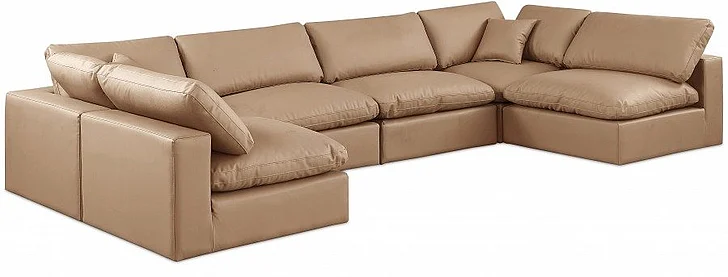Meridian Comfy Faux Leather Sectional in Tan Faux Leather 188Tan-Sec6D