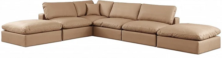 Meridian Comfy Faux Leather Sectional in Tan Faux Leather 188Tan-Sec6E