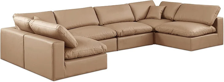 Meridian Comfy Faux Leather Sectional in Tan Faux Leather 188Tan-Sec6F