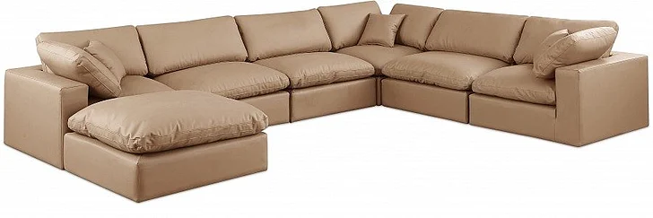 Meridian Comfy Faux Leather Sectional in Tan Faux Leather 188Tan-Sec7A