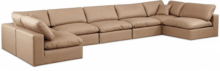 Meridian Comfy Faux Leather Sectional in Tan Faux Leather 188Tan-Sec7B