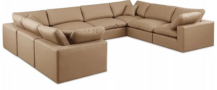 Meridian Comfy Faux Leather Sectional in Tan Faux Leather 188Tan-Sec8A