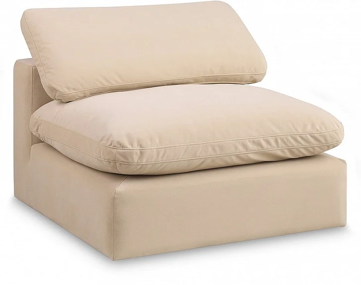 Meridian Comfy Velvet Armless Chair in Beige Velvet 189Beige-Armless