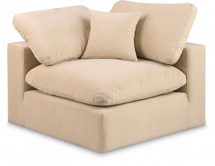 Meridian Comfy Velvet Corner Chair in Beige Velvet 189Beige-Corner