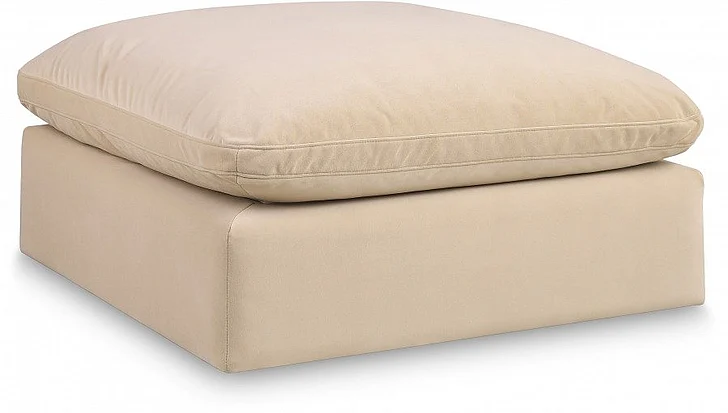 Meridian Comfy Velvet Ottoman in Beige Velvet 189Beige-Ott