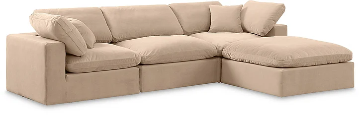 Meridian Comfy Velvet Sectional in Beige Velvet 189Beige-Sec4A