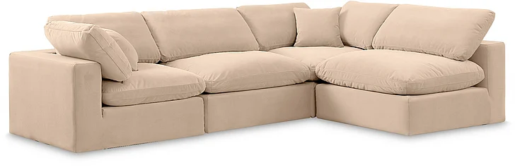 Meridian Comfy Velvet Sectional in Beige Velvet 189Beige-Sec4B