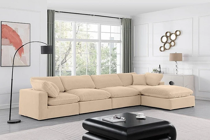 Meridian Comfy Velvet Sectional in Beige Velvet 189Beige-Sec5A