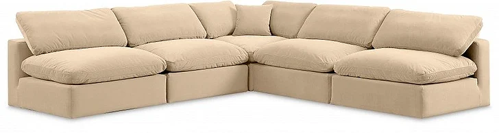 Meridian Comfy Velvet Sectional in Beige Velvet 189Beige-Sec5B