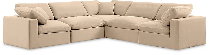 Meridian Comfy Velvet Sectional in Beige Velvet 189Beige-Sec5C