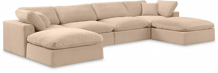 Meridian Comfy Velvet Sectional in Beige Velvet 189Beige-Sec6B