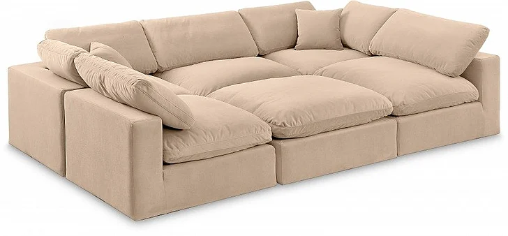Meridian Comfy Velvet Sectional in Beige Velvet 189Beige-Sec6C