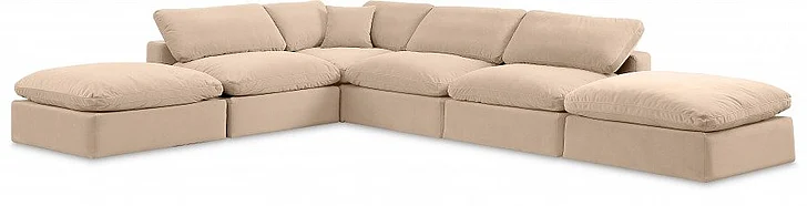Meridian Comfy Velvet Sectional in Beige Velvet 189Beige-Sec6E