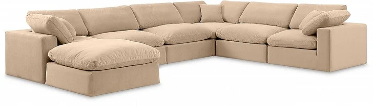 Meridian Comfy Velvet Sectional in Beige Velvet 189Beige-Sec7A
