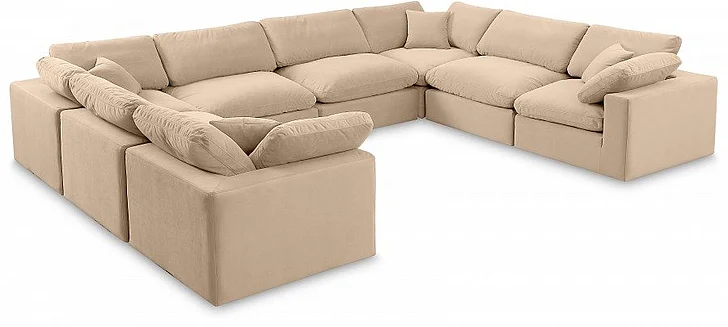 Meridian Comfy Velvet Sectional in Beige Velvet 189Beige-Sec8A