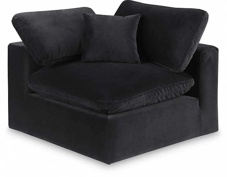 Meridian Comfy Velvet Corner Chair in Black Velvet 189Black-Corner