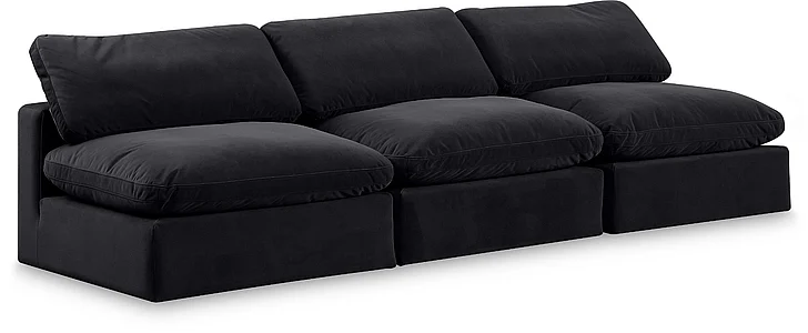 Meridian Comfy Velvet Sofa in Black Velvet 189Black-S117