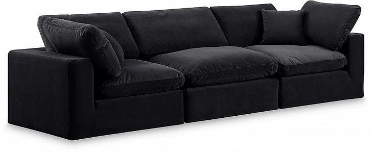Meridian Comfy Velvet Sofa in Black Velvet 189Black-S119