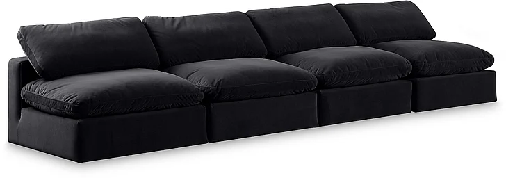Meridian Comfy Velvet Sofa in Black Velvet 189Black-S156