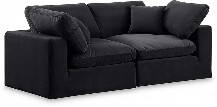 Meridian Comfy Velvet Sofa in Black Velvet 189Black-S80