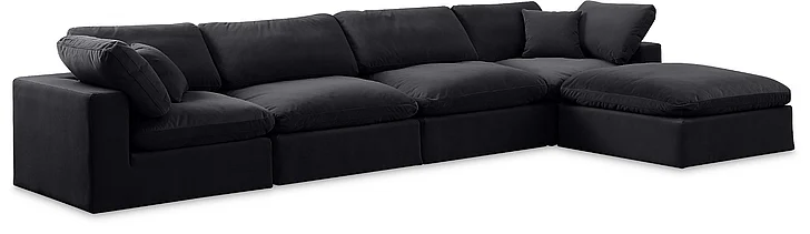 Meridian Comfy Velvet Sectional in Black Velvet 189Black-Sec5A