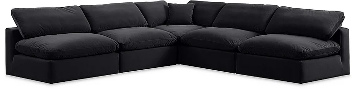 Meridian Comfy Velvet Sectional in Black Velvet 189Black-Sec5B