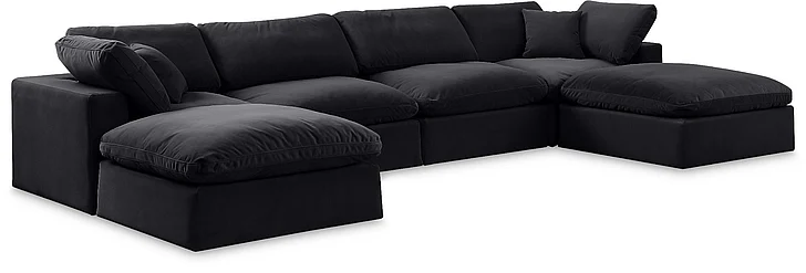 Meridian Comfy Velvet Sectional in Black Velvet 189Black-Sec6B