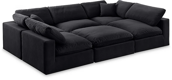Meridian Comfy Velvet Sectional in Black Velvet 189Black-Sec6C