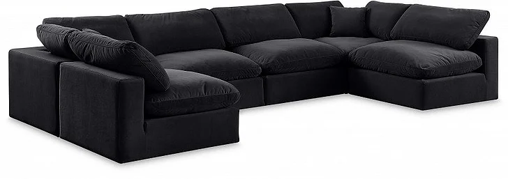 Meridian Comfy Velvet Sectional in Black Velvet 189Black-Sec6D