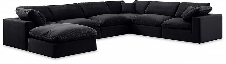 Meridian Comfy Velvet Sectional in Black Velvet 189Black-Sec7A