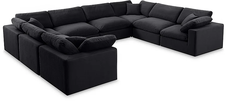 Meridian Comfy Velvet Sectional in Black Velvet 189Black-Sec8A