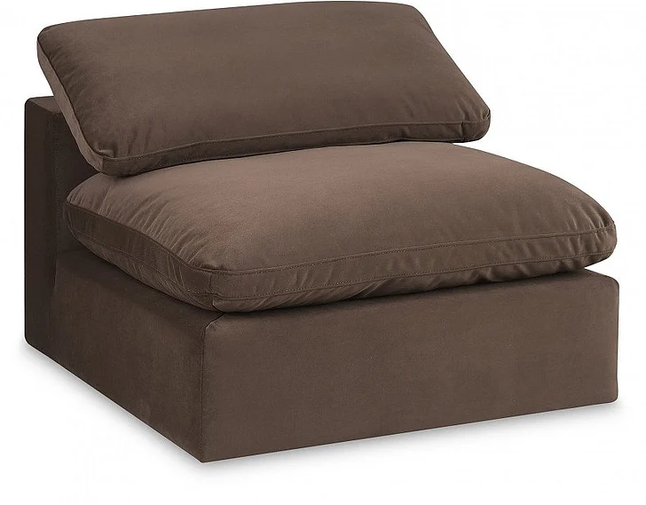 Meridian Comfy Velvet Armless Chair in Brown Velvet 189Brown-Armless