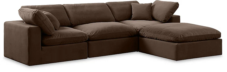 Meridian Comfy Velvet Sectional in Brown Velvet 189Brown-Sec4A