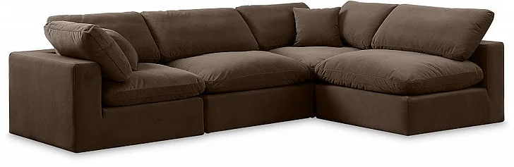 Meridian Comfy Velvet Sectional in Brown Velvet 189Brown-Sec4B