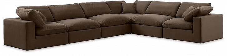 Meridian Comfy Velvet Sectional in Brown Velvet 189Brown-Sec6A