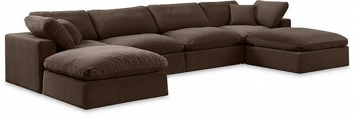 Meridian Comfy Velvet Sectional in Brown Velvet 189Brown-Sec6B