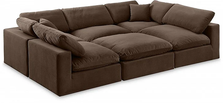 Meridian Comfy Velvet Sectional in Brown Velvet 189Brown-Sec6C
