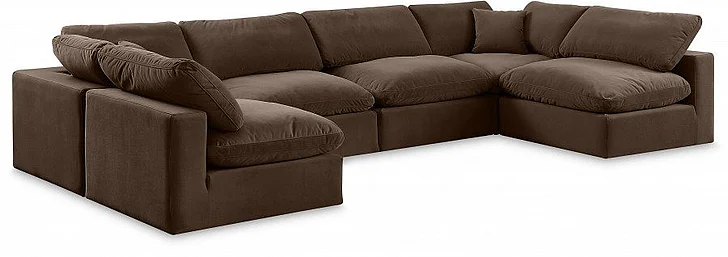 Meridian Comfy Velvet Sectional in Brown Velvet 189Brown-Sec6D