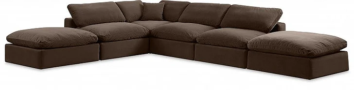 Meridian Comfy Velvet Sectional in Brown Velvet 189Brown-Sec6E