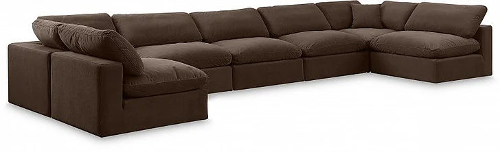 Meridian Comfy Velvet Sectional in Brown Velvet 189Brown-Sec7B