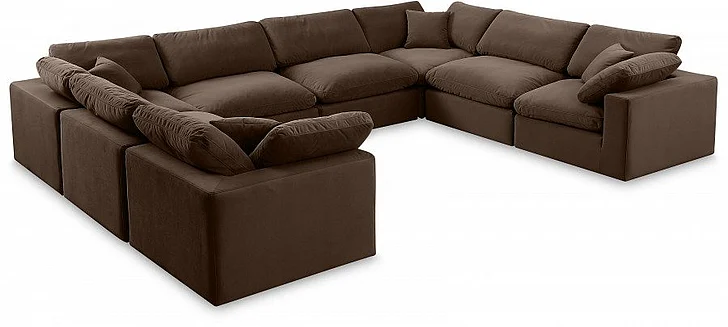 Meridian Comfy Velvet Sectional in Brown Velvet 189Brown-Sec8A