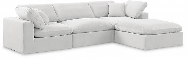 Meridian Comfy Velvet Sectional in Cream Velvet 189Cream-Sec4A